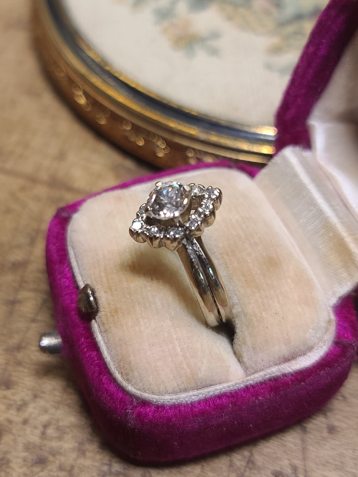 Vintage 14K White Gold Diamond Marquise Shaped Ring, size 4.25