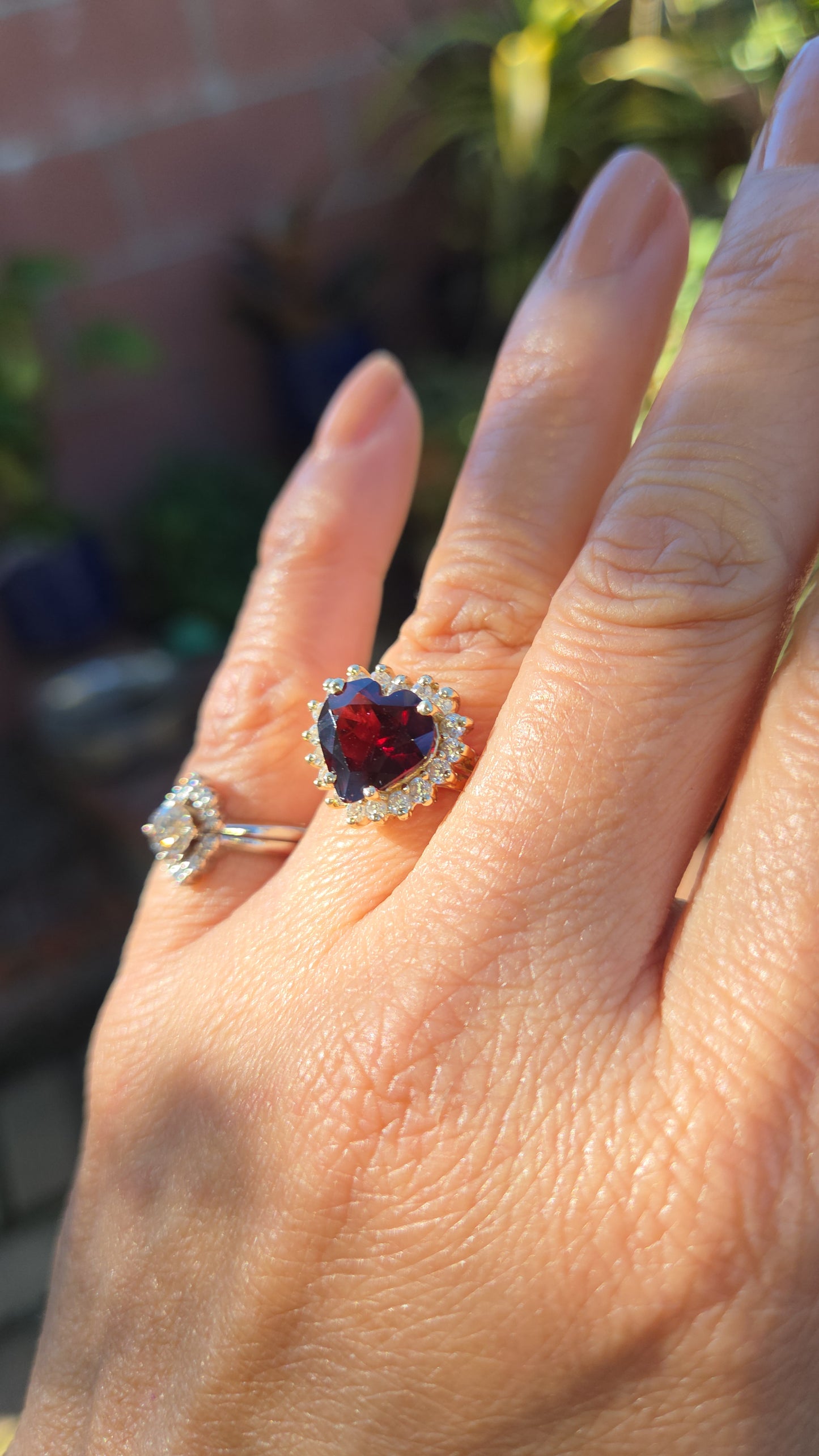 14K Garnet and Diamond Heart Ring, size 6