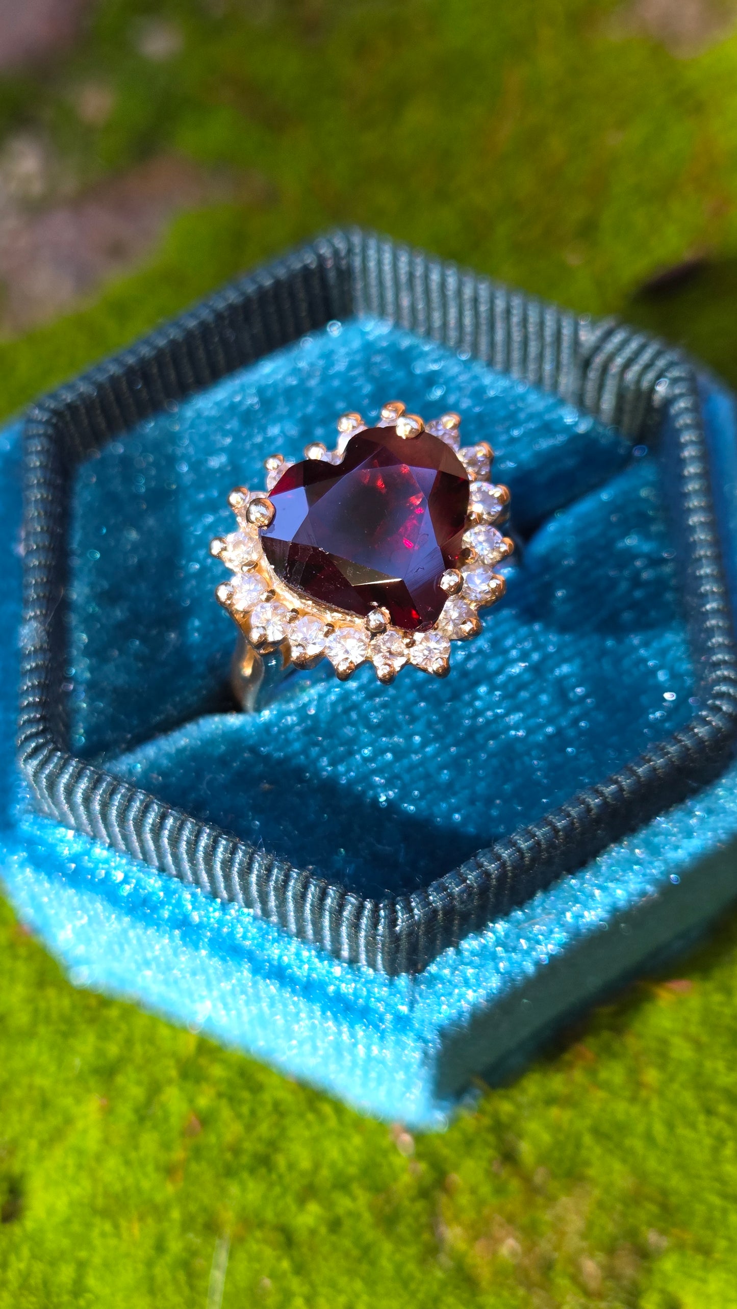 14K Garnet and Diamond Heart Ring, size 6