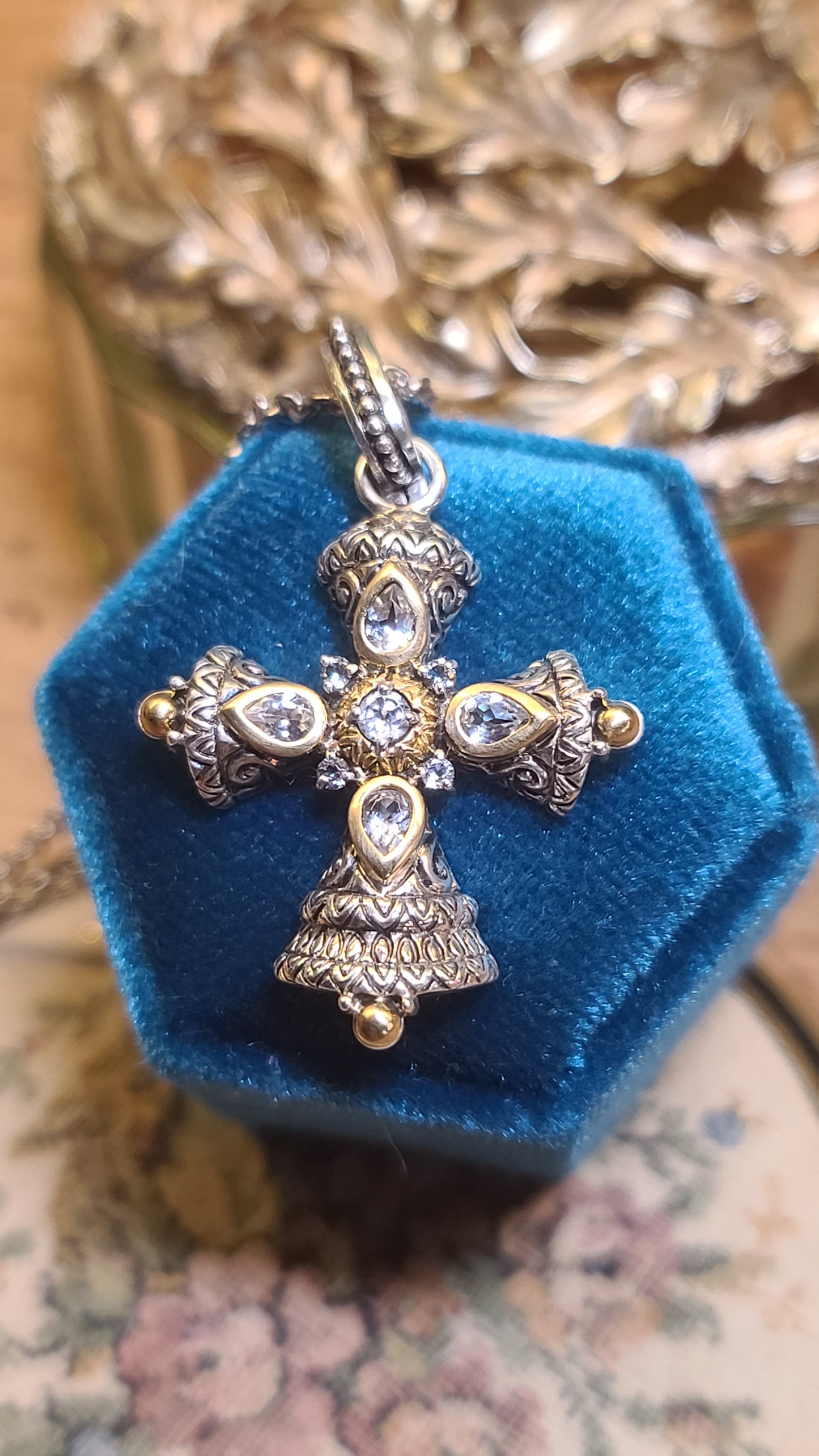 Barbara Bixby Maltese Cross, White Topaz, Sterling Silver and 18K Yellow Gold