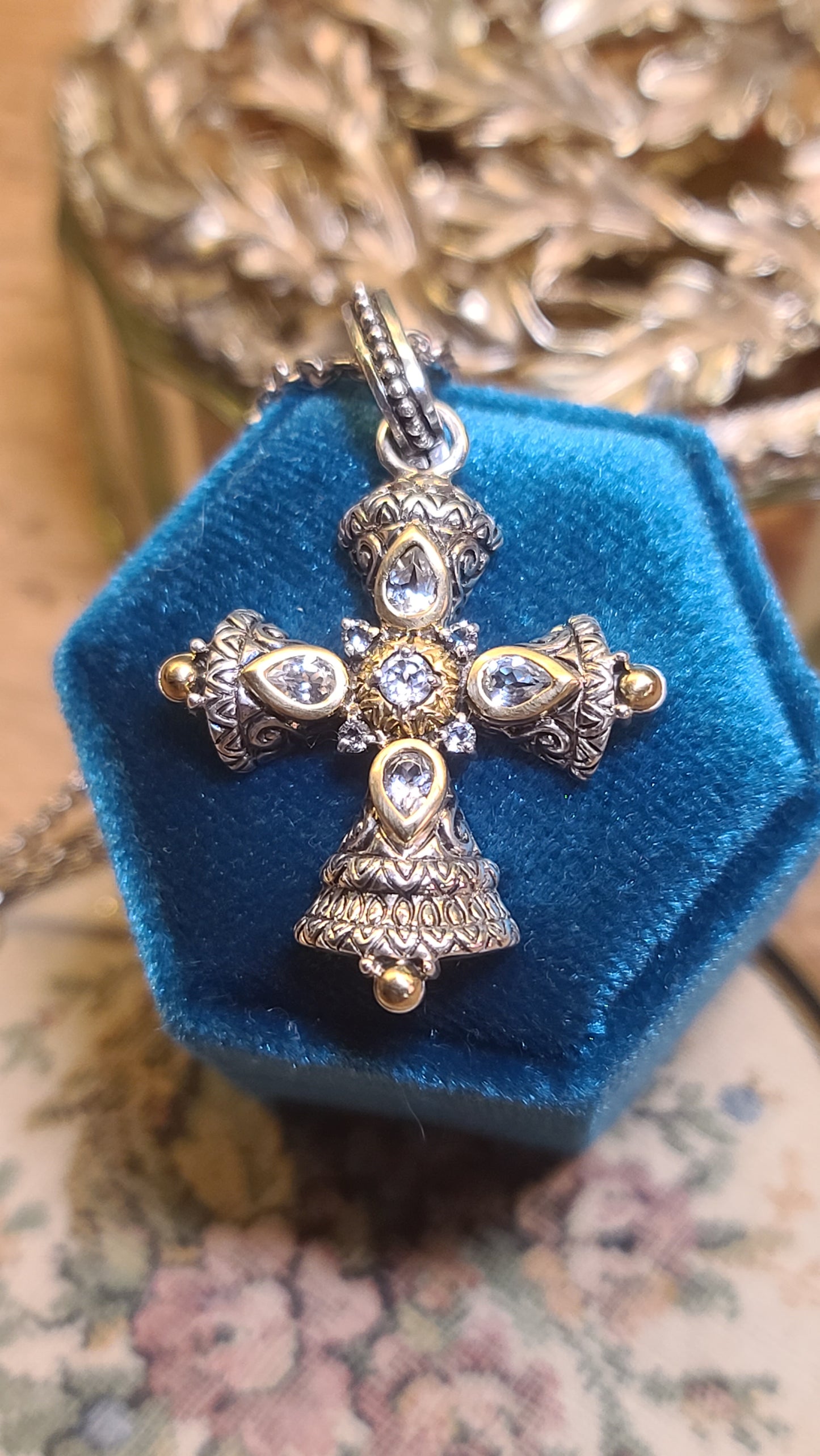 Barbara Bixby Maltese Cross, White Topaz, Sterling Silver and 18K Yellow Gold