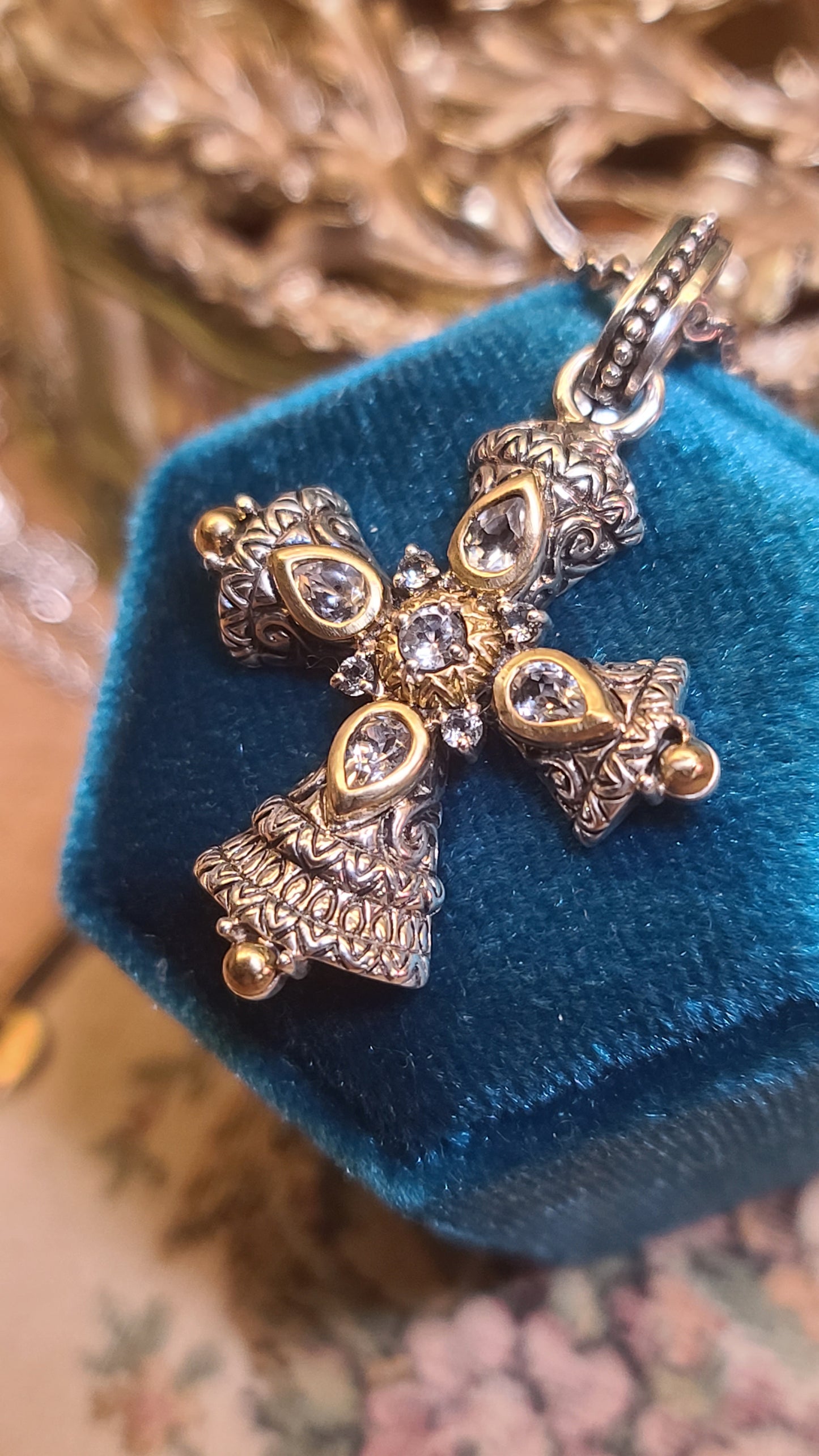 Barbara Bixby Maltese Cross, White Topaz, Sterling Silver and 18K Yellow Gold