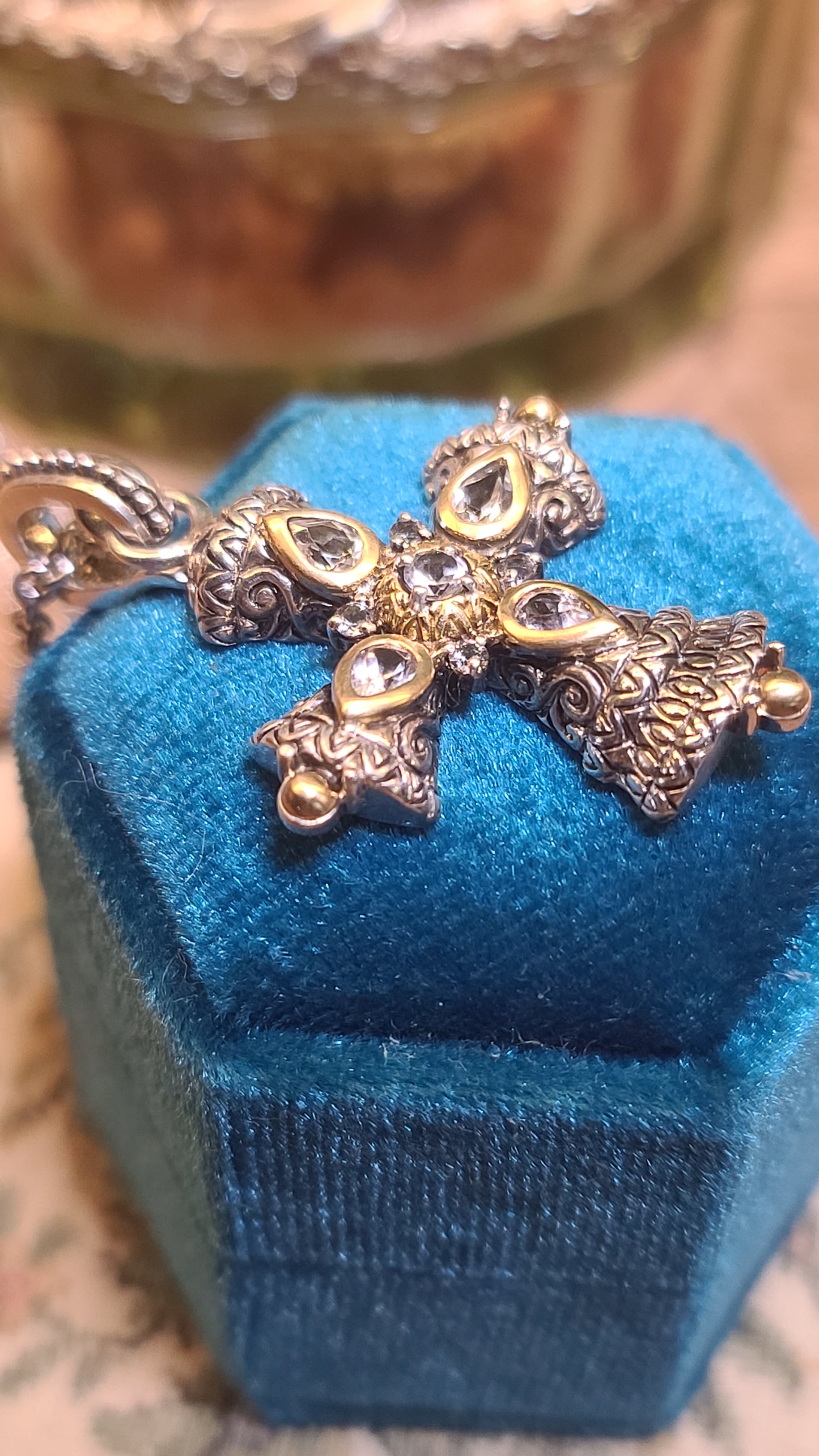Barbara Bixby Maltese Cross, White Topaz, Sterling Silver and 18K Yellow Gold