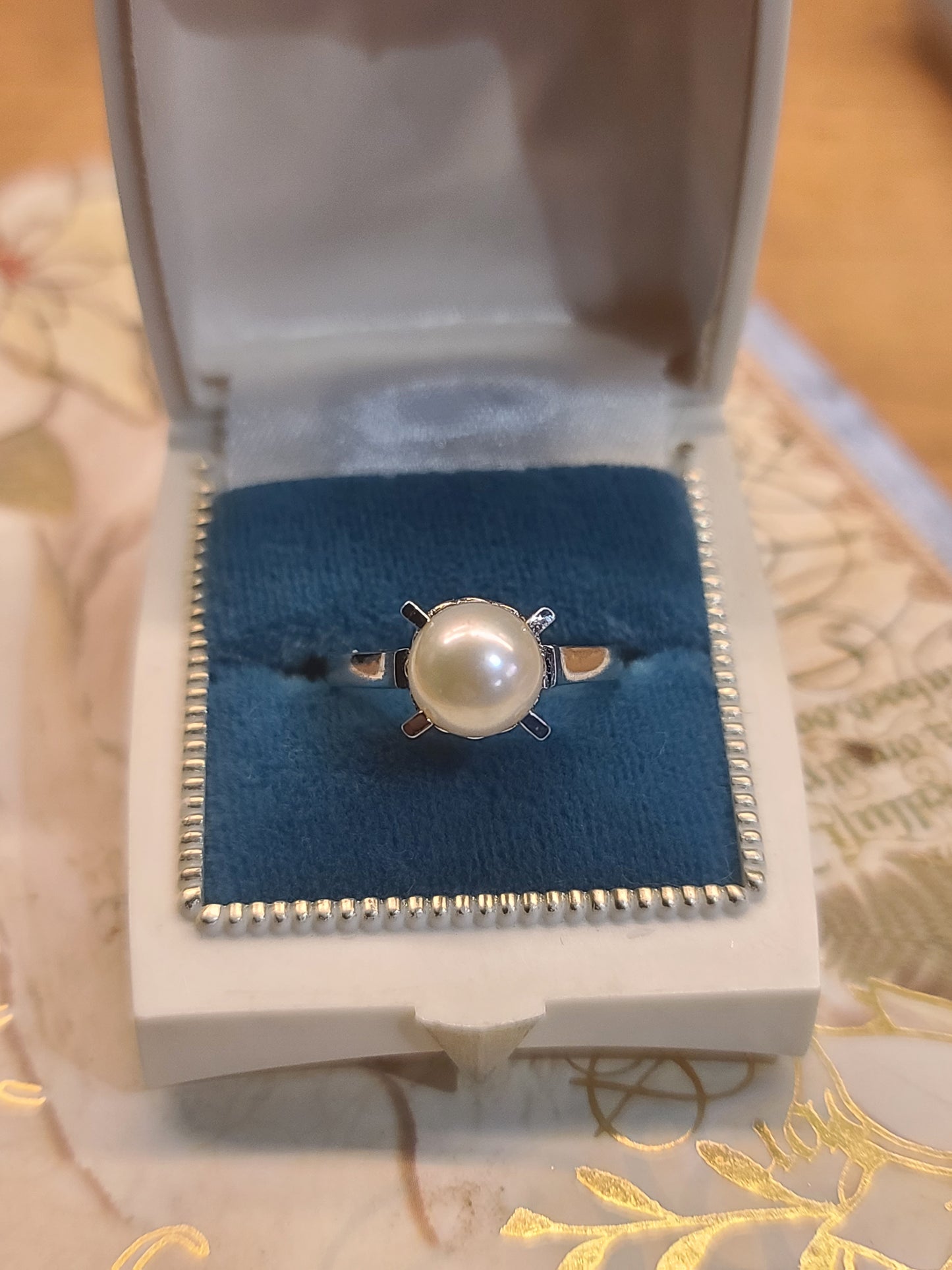 Vintage Silver Pearl Ring, size 7