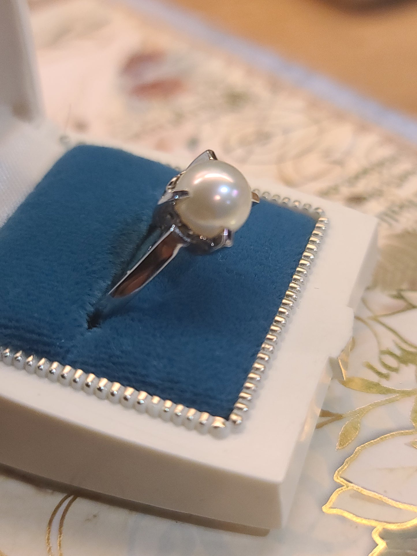 Vintage Silver Pearl Ring, size 7