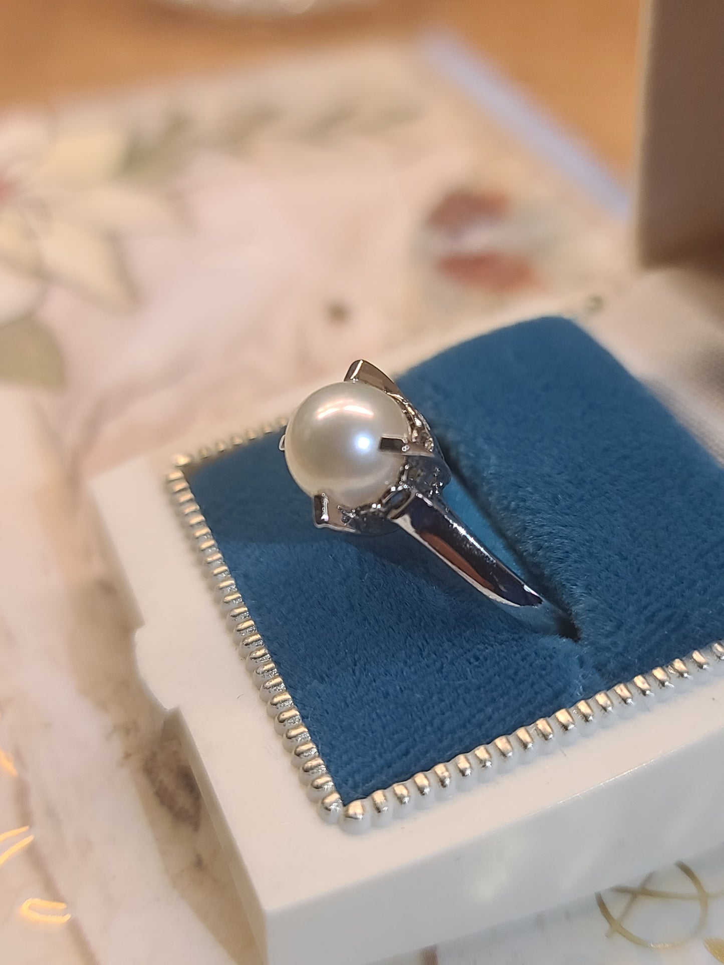 Vintage Silver Pearl Ring, size 7