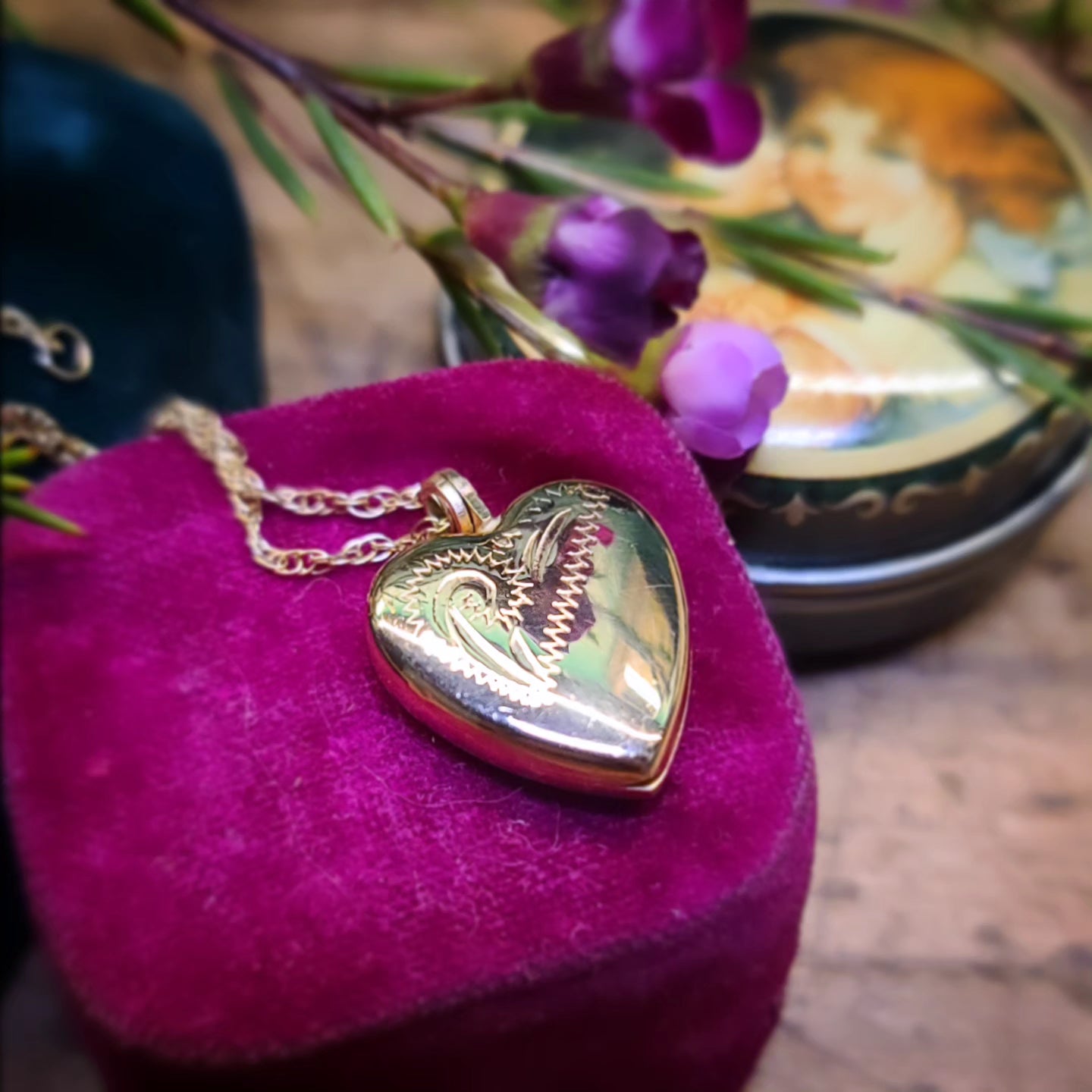 Dainty 9K Gold Heart Locket with 16-inch Chain