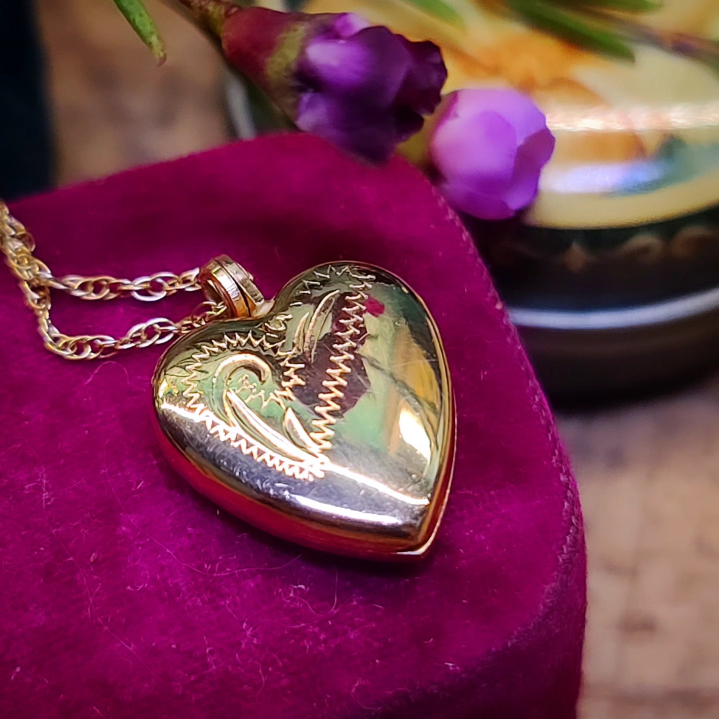 Dainty 9K Gold Heart Locket with 16-inch Chain