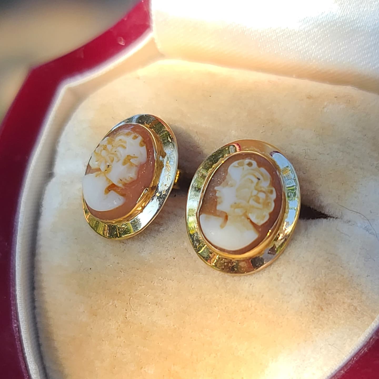 Vintage 14K Yellow Gold Shell Cameo Earrings