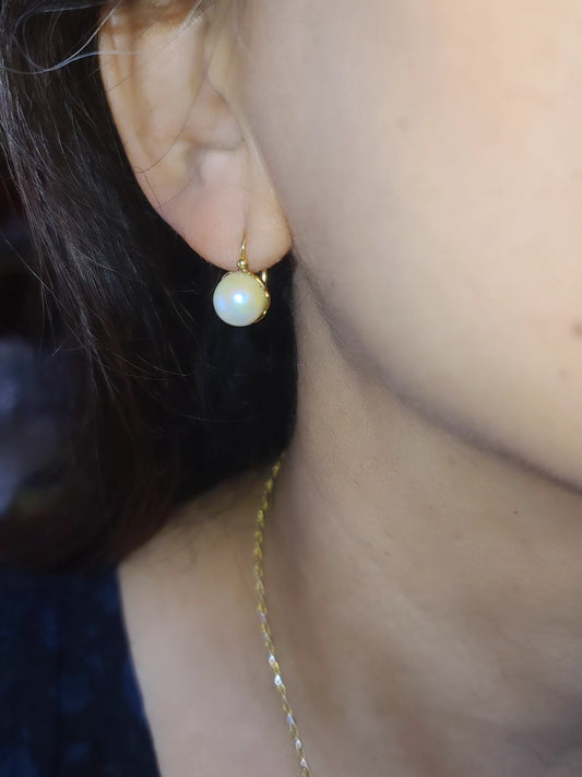 Antique 14K Yellow Gold Dormeuse Pearl Earrings