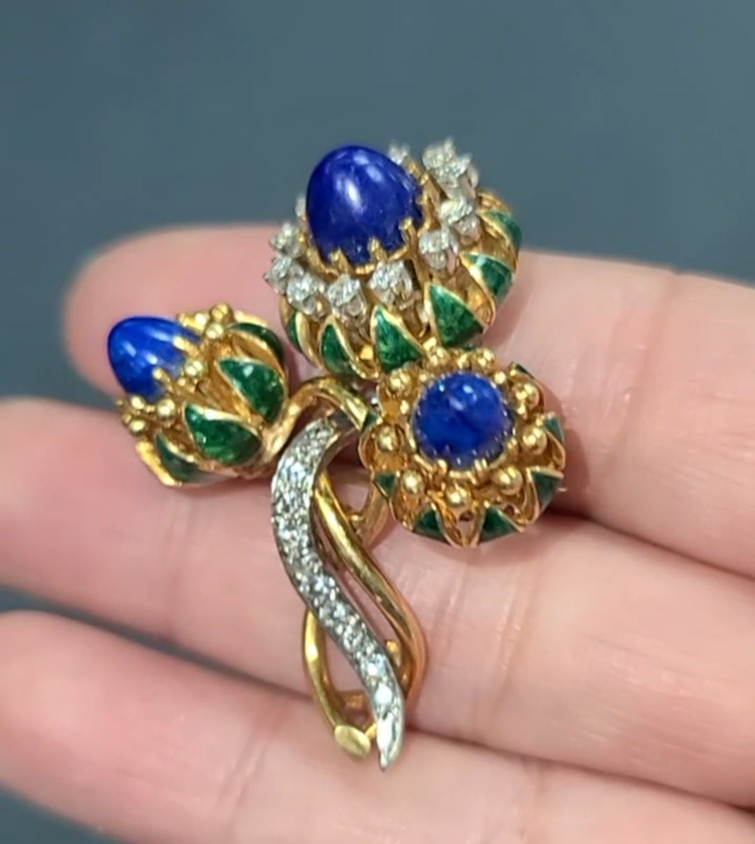 La Triomphe Diamond, Lapis Lazuli and Enamel 18K Brooch