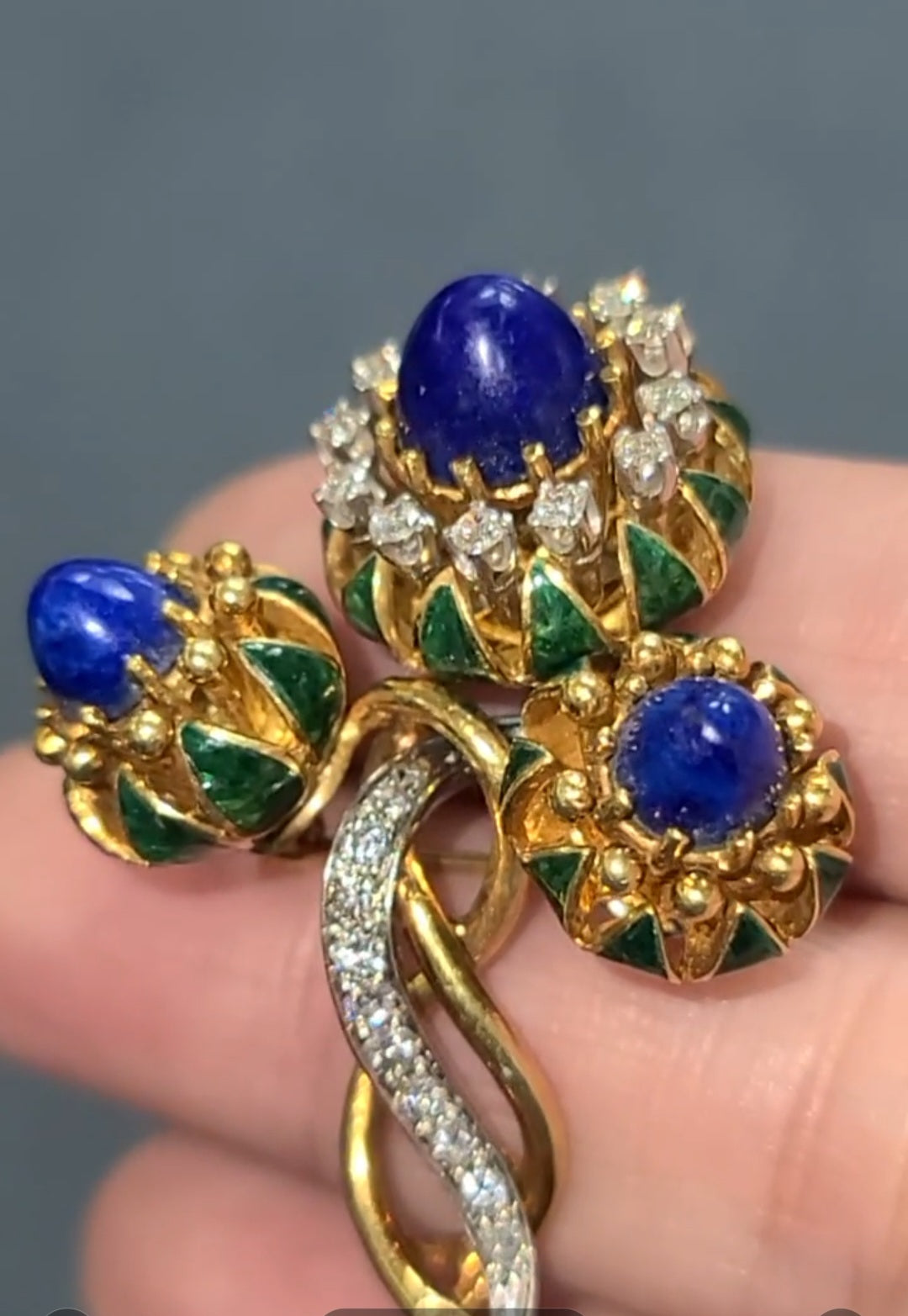 La Triomphe Diamond, Lapis Lazuli and Enamel 18K Brooch