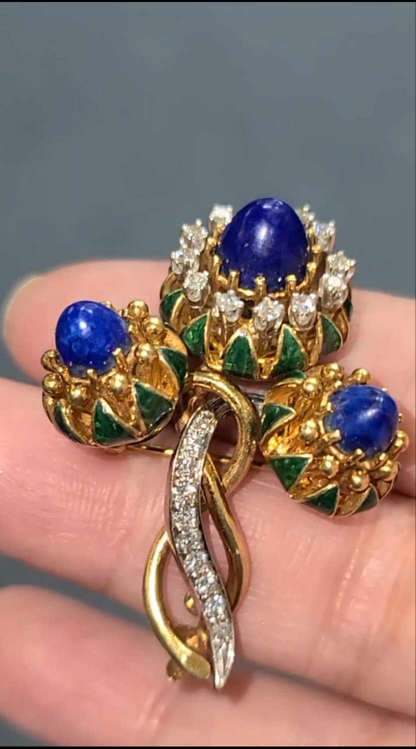 La Triomphe Diamond, Lapis Lazuli and Enamel 18K Brooch