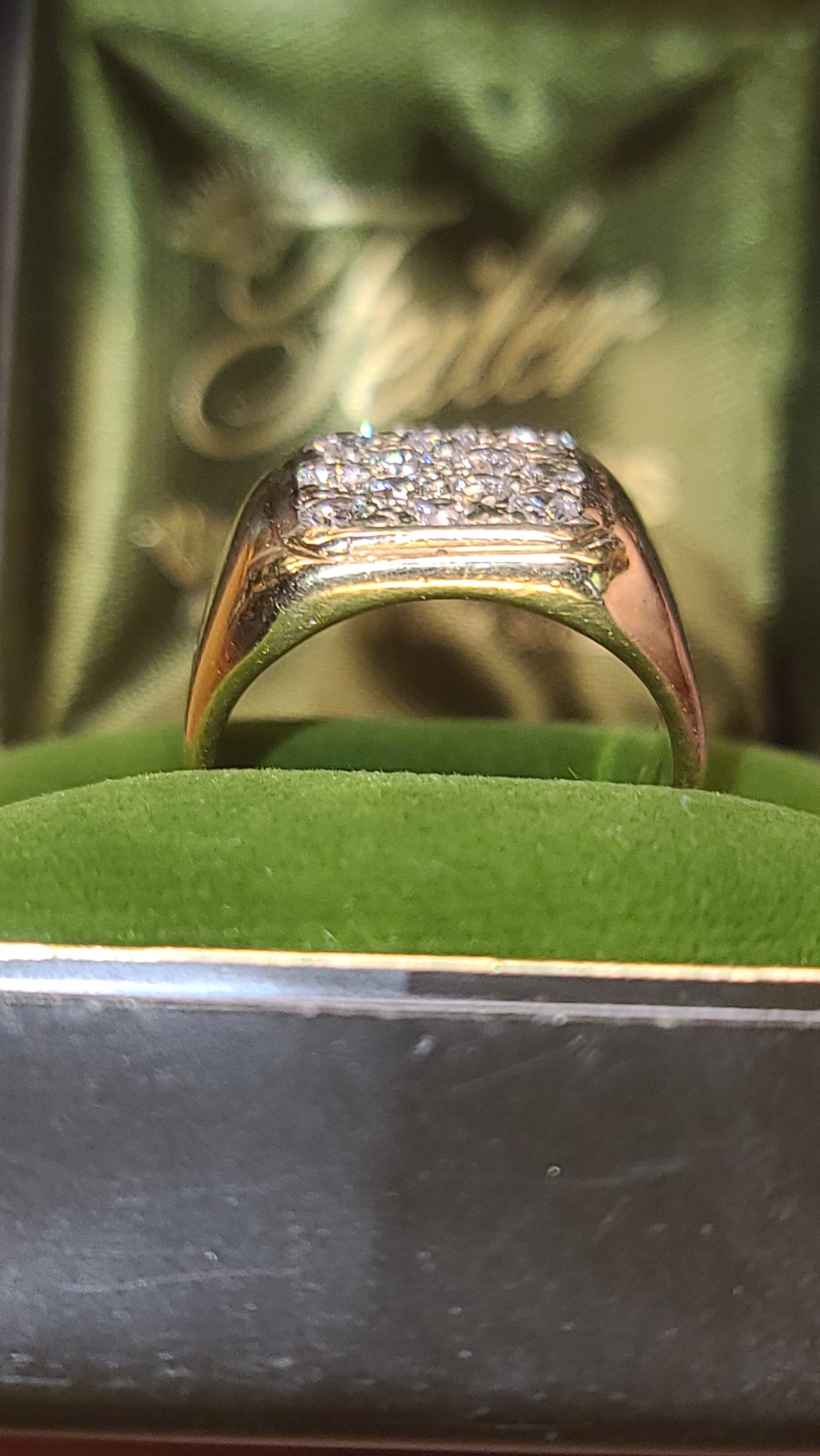 Vintage 14K Yellow Gold and Diamond Square Signet Style Ring, Size 6.75