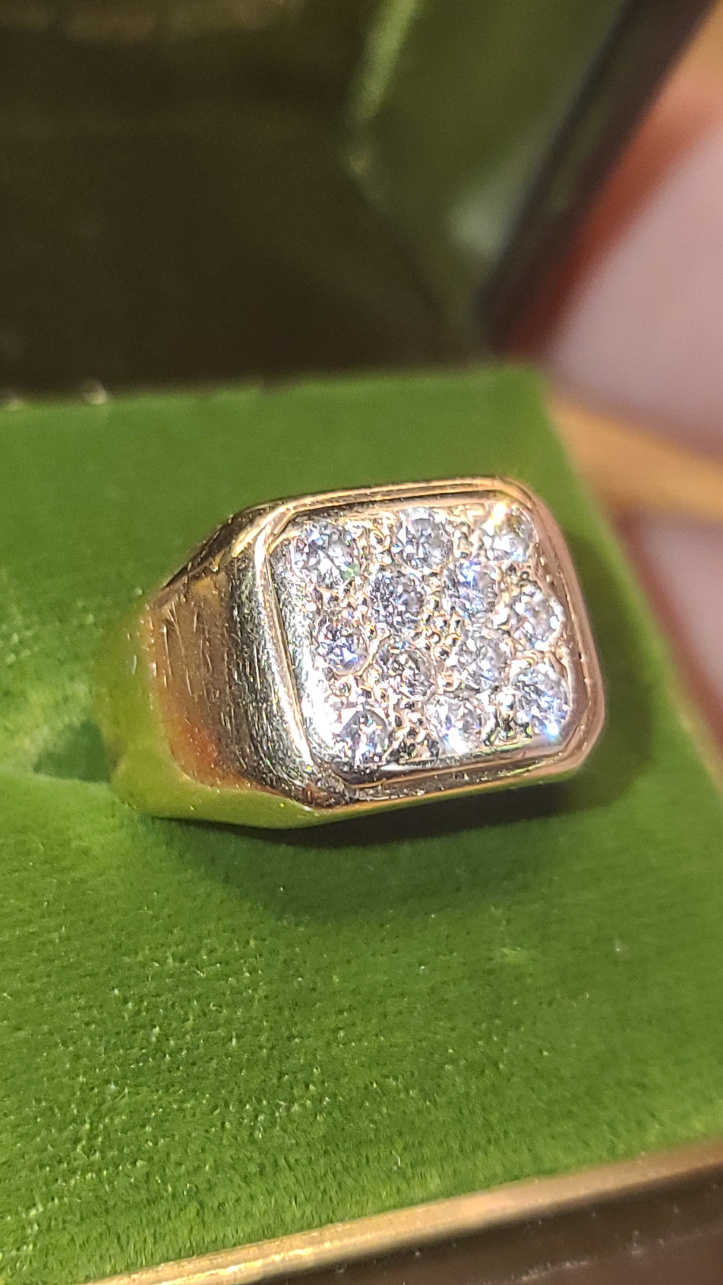 Vintage 14K Yellow Gold and Diamond Square Signet Style Ring, Size 6.75