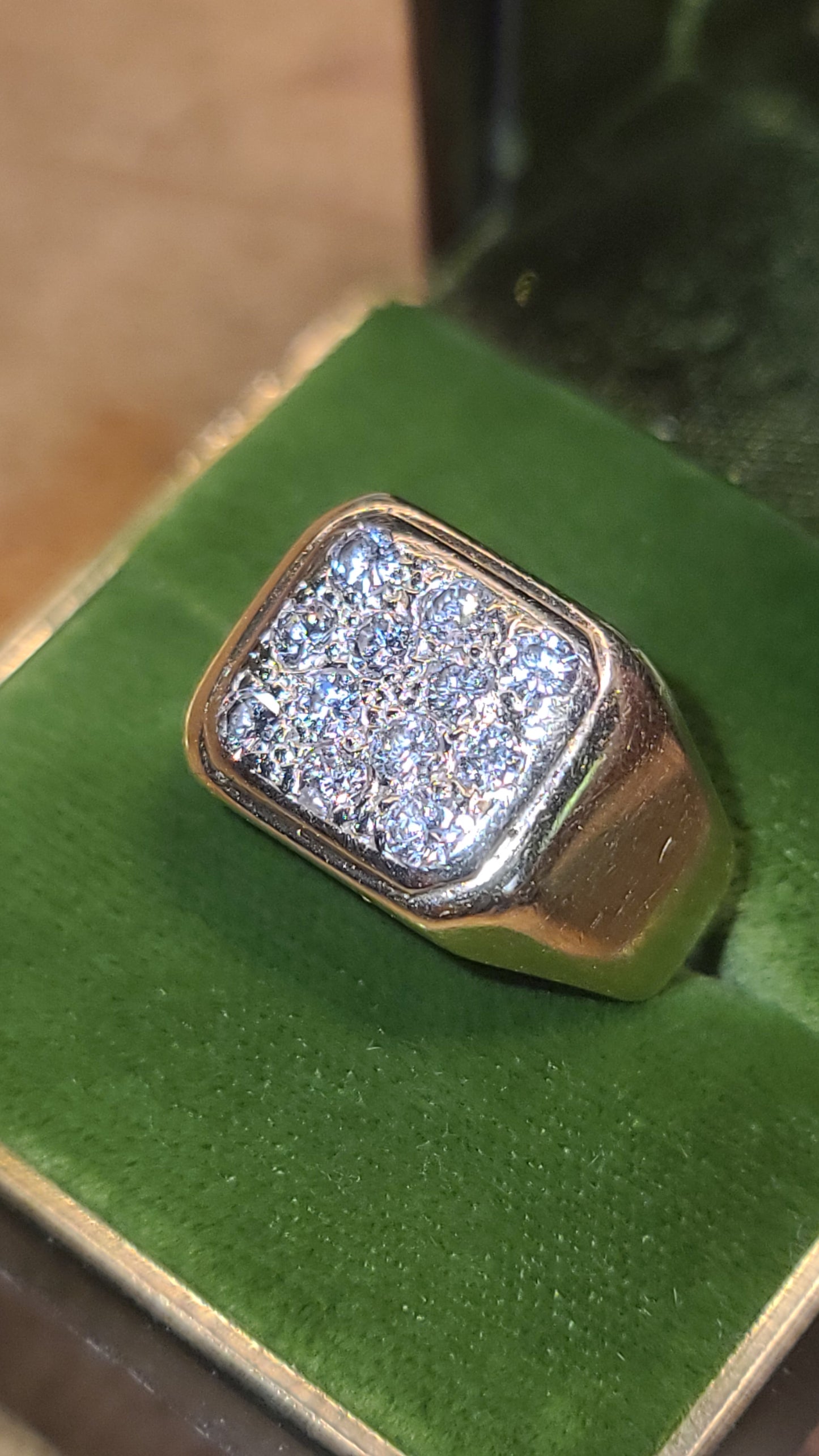 Vintage 14K Yellow Gold and Diamond Square Signet Style Ring, Size 6.75