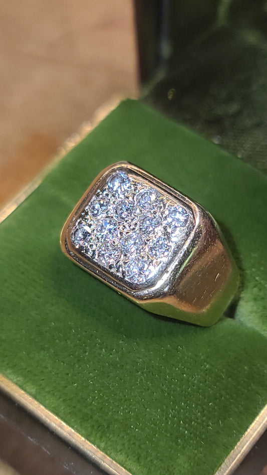 Vintage 14K Yellow Gold and Diamond Square Signet Style Ring, Size 6.75