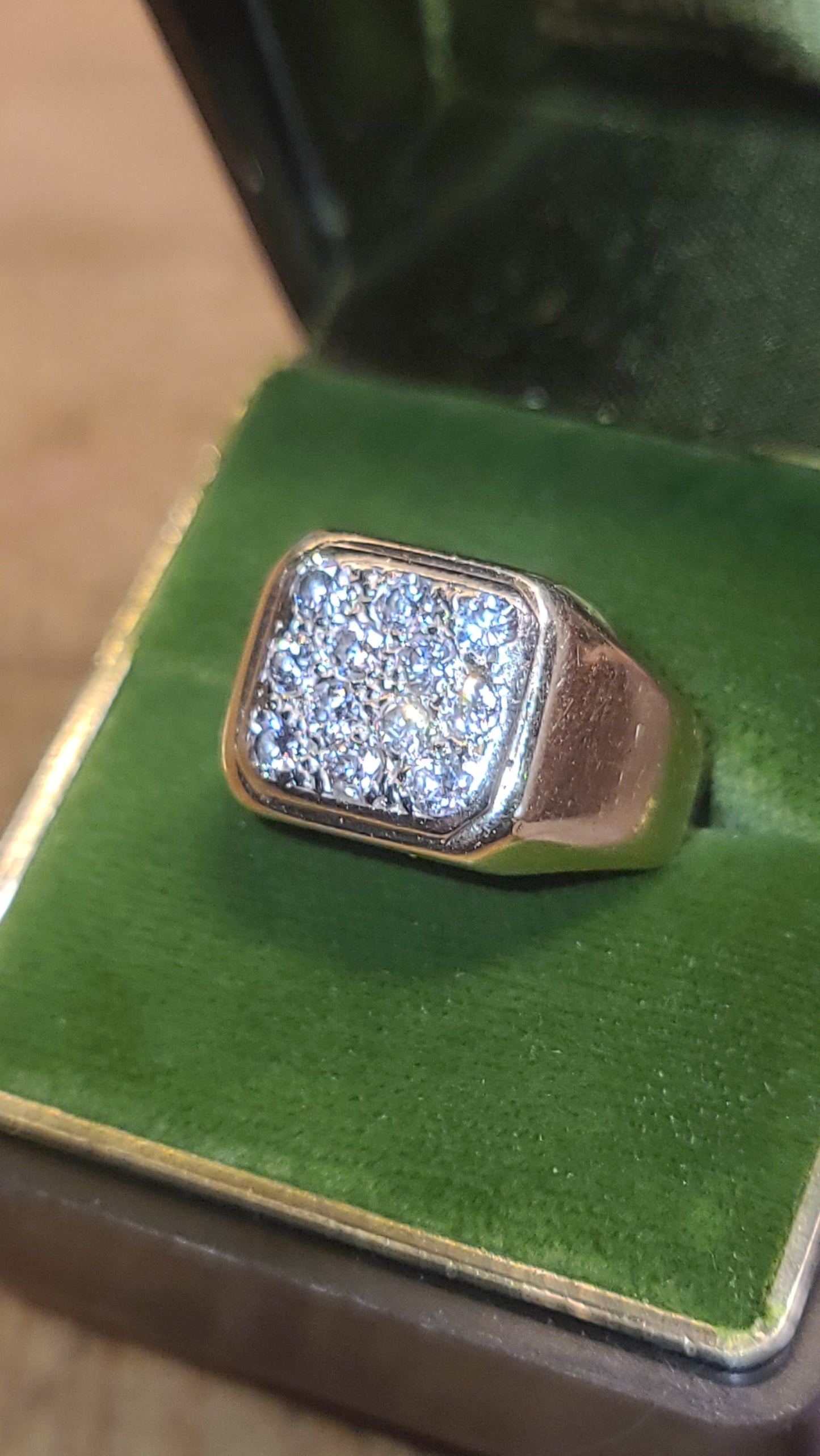 Vintage 14K Yellow Gold and Diamond Square Signet Style Ring, Size 6.75