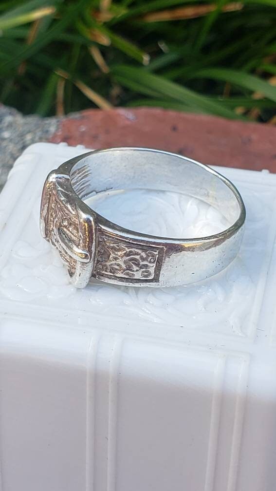 Art Deco Silver Buckle Ring, size 9.5