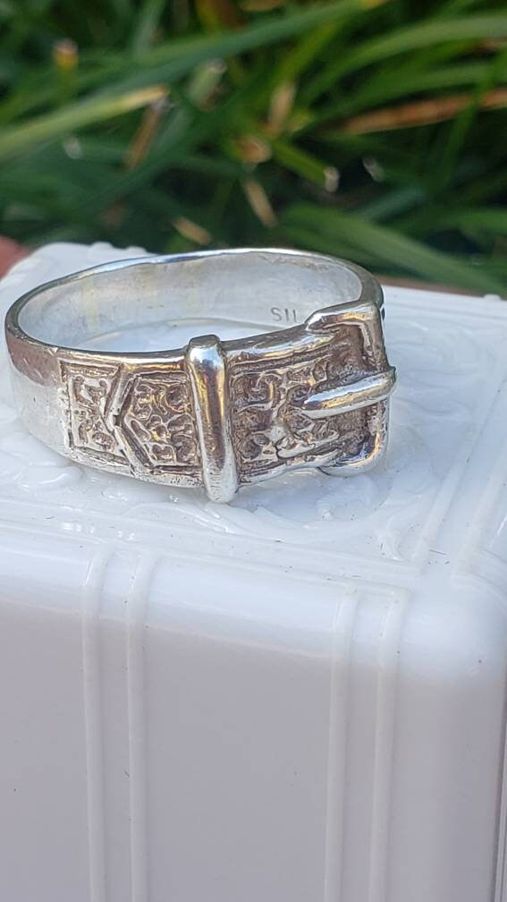 Art Deco Silver Buckle Ring, size 9.5