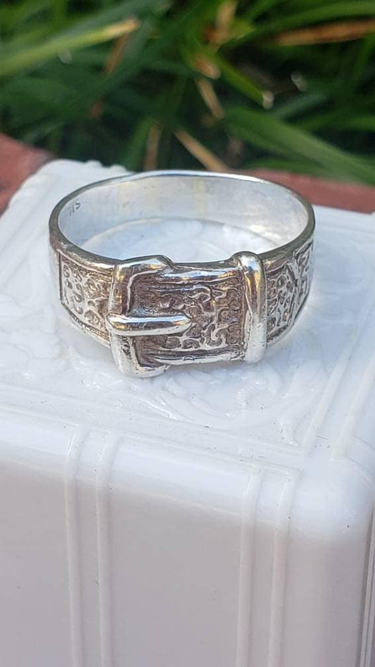 Art Deco Silver Buckle Ring, size 9.5