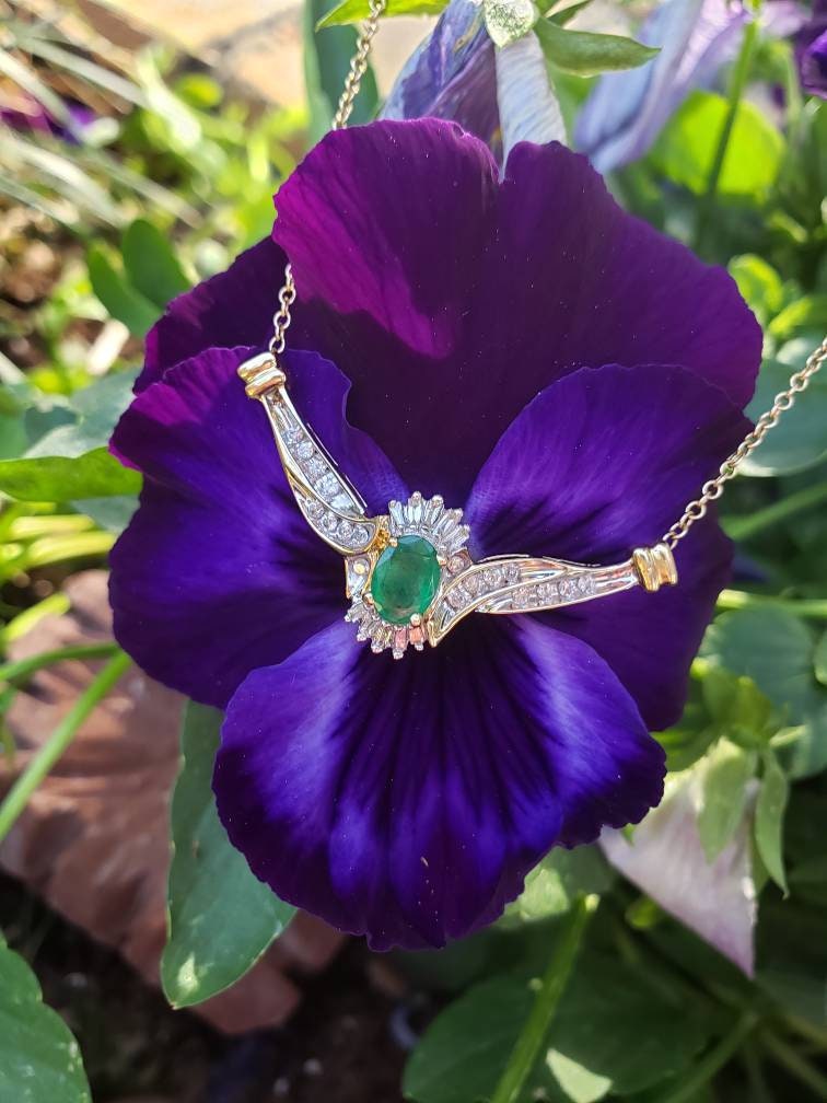 Estate Emerald and Diamond Necklace, 14K Yellow and White Gold