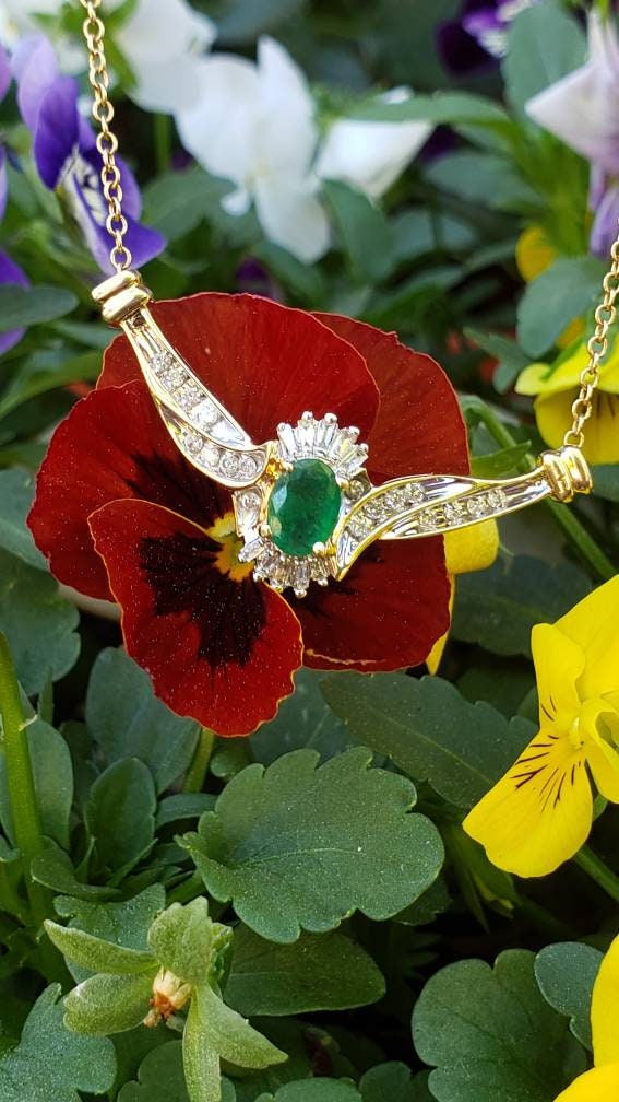 Estate Emerald and Diamond Necklace, 14K Yellow and White Gold