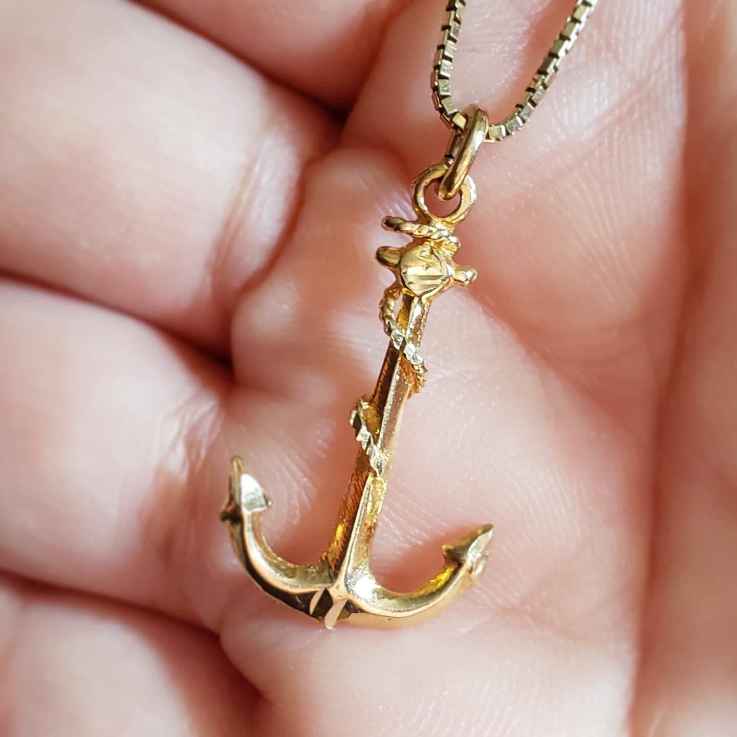 14K Yellow Gold Anchor Pendant, Gold Anchor Charm