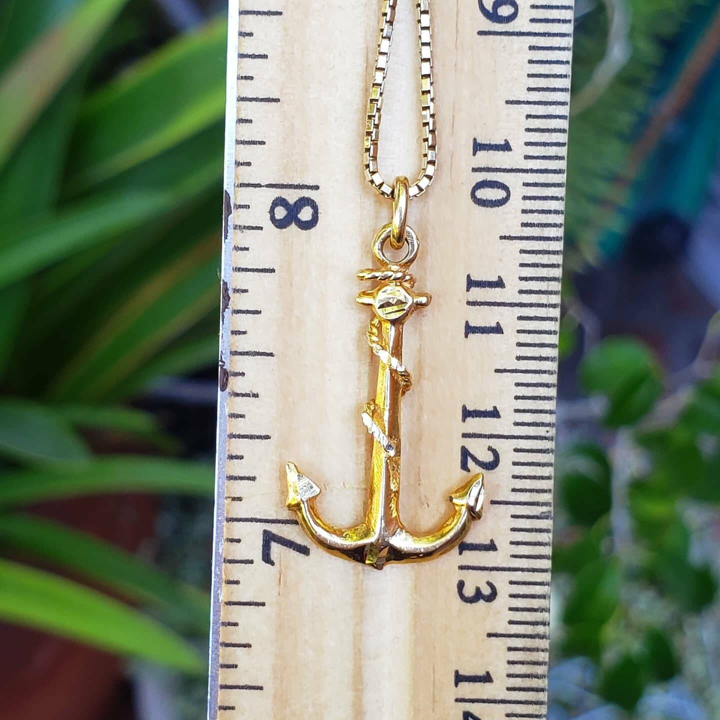 14K Yellow Gold Anchor Pendant, Gold Anchor Charm