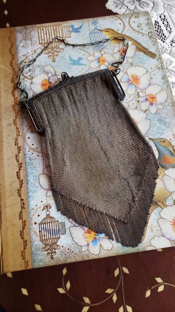 Whiting and Davis Antique Mesh Metal Purse, Art Deco Chain Mail Evening Bag, Circa. 1920s