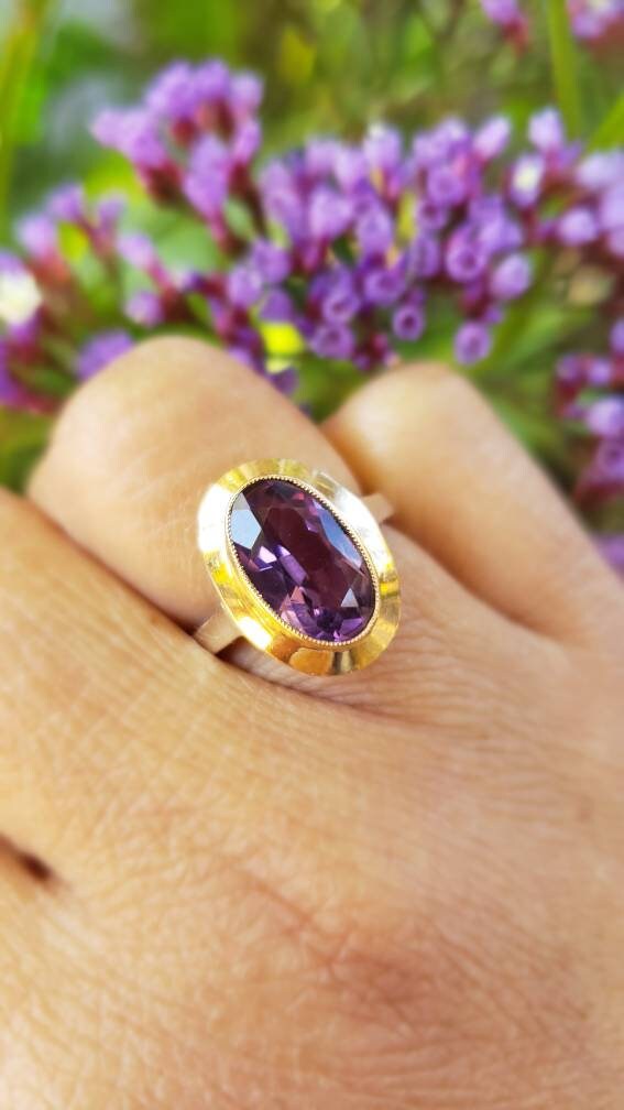 Vintage Silver and Gold Amethyst Ring, size 5.5 US