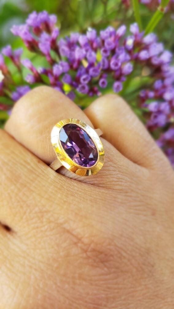 Vintage Silver and Gold Amethyst Ring, size 5.5 US