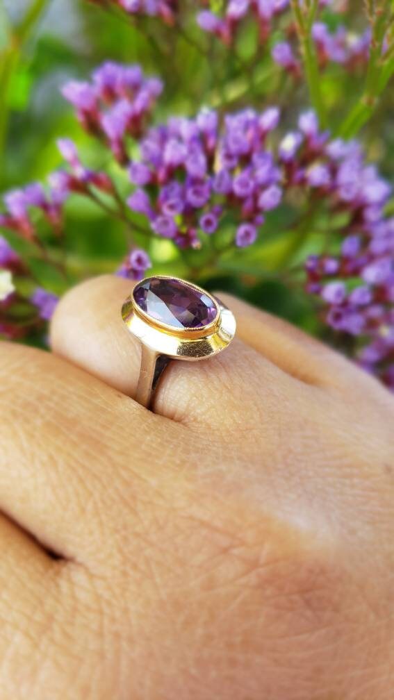 Vintage Silver and Gold Amethyst Ring, size 5.5 US