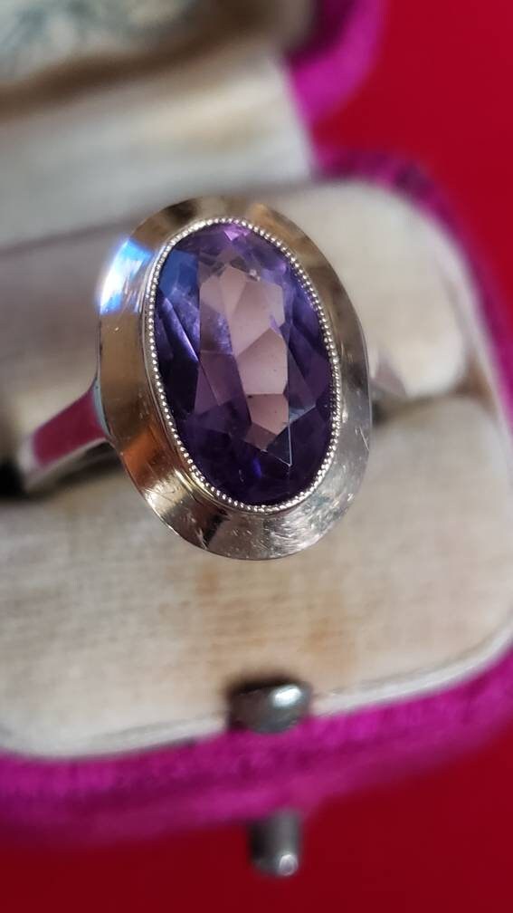 Vintage Silver and Gold Amethyst Ring, size 5.5 US