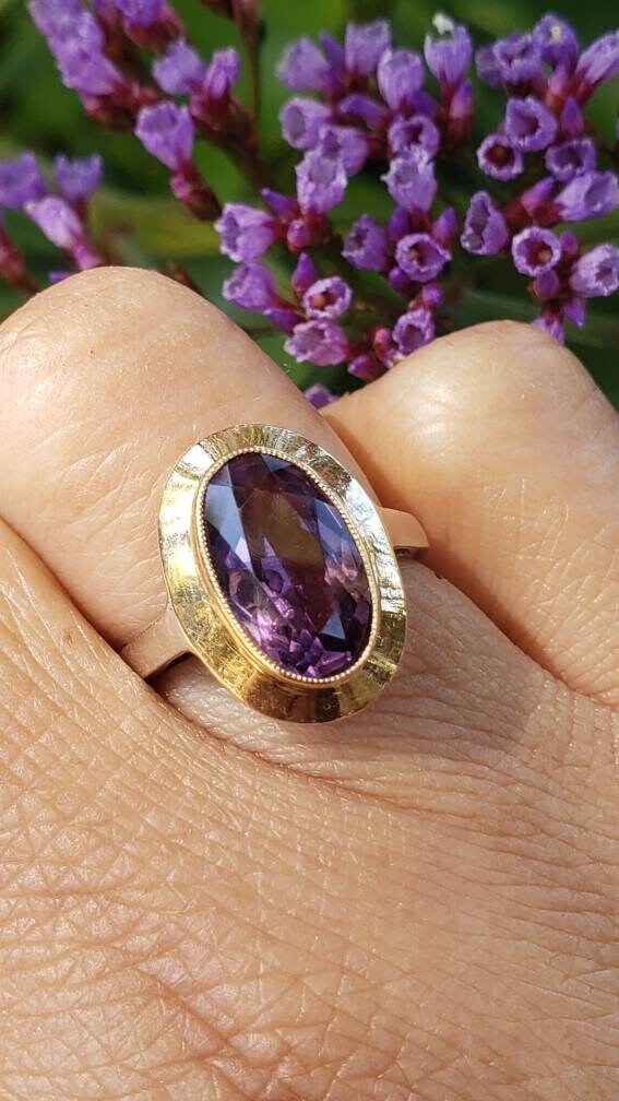 Vintage Silver and Gold Amethyst Ring, size 5.5 US