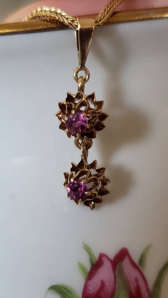 Antique Pink Tourmaline Buttercup Pendant, 14K Yellow Gold