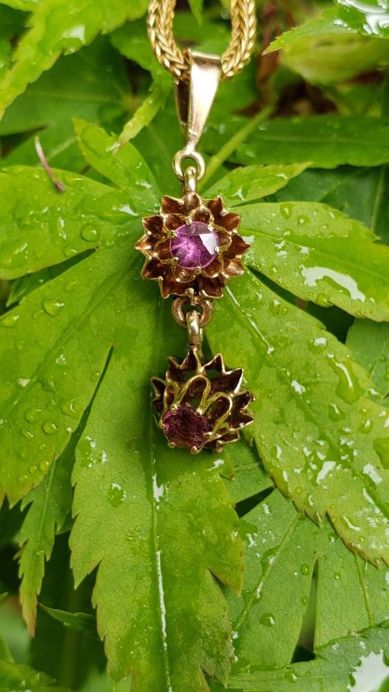 Antique Pink Tourmaline Buttercup Pendant, 14K Yellow Gold