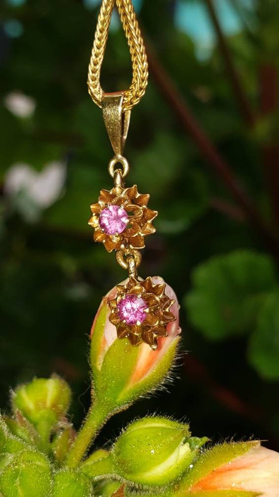 Antique Pink Tourmaline Buttercup Pendant, 14K Yellow Gold