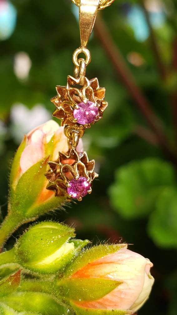 Antique Pink Tourmaline Buttercup Pendant, 14K Yellow Gold